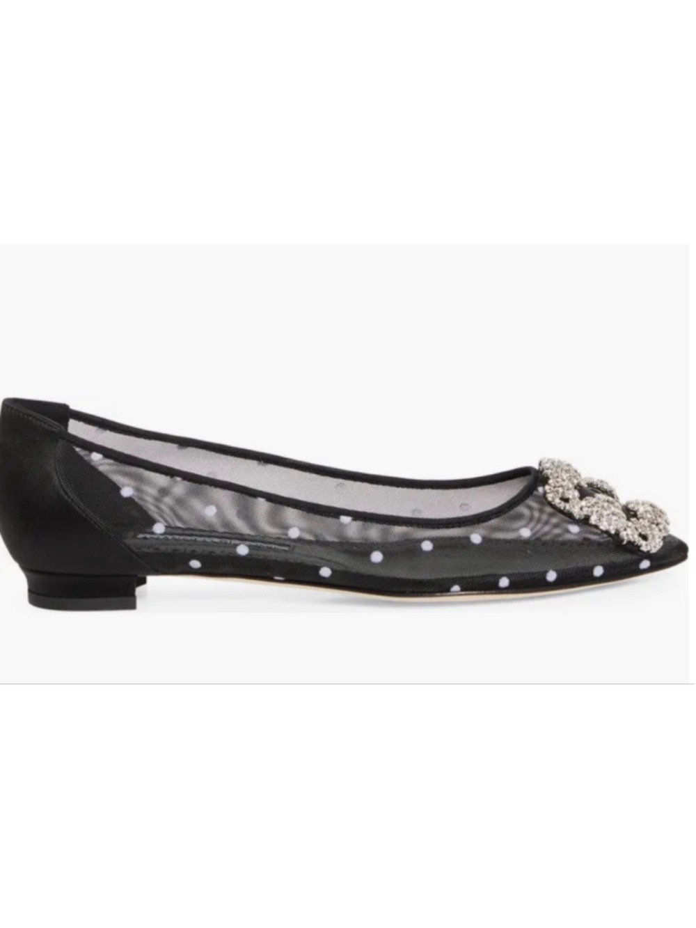 Manolo Blahnik Hangisi Black Polka Dot Mesh Crystal Buckle Flats 40 (9.5-10) - Picture 4 of 9